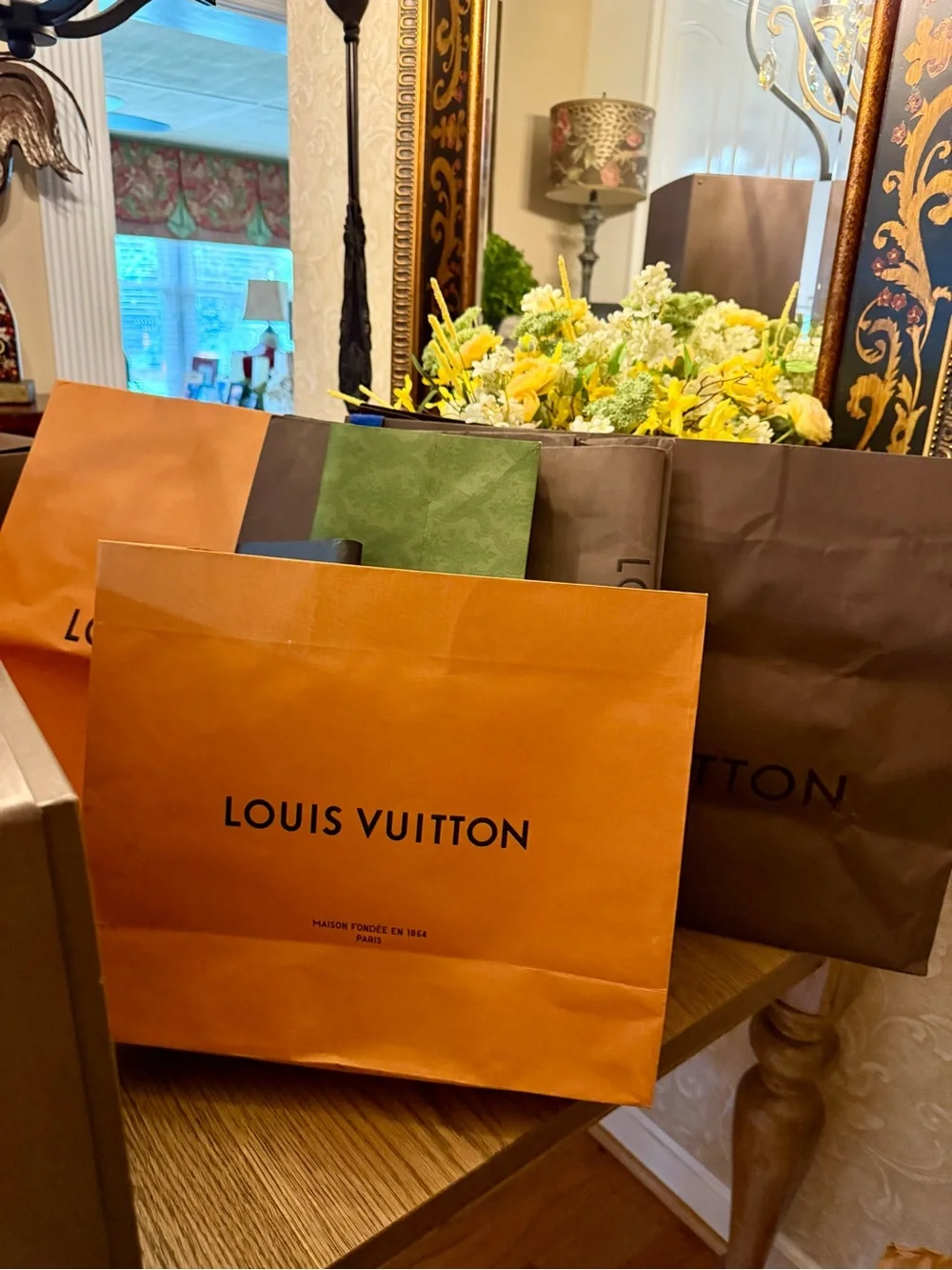 Louis Vuitton Orange and Brown Gift Boxes and Bags Display